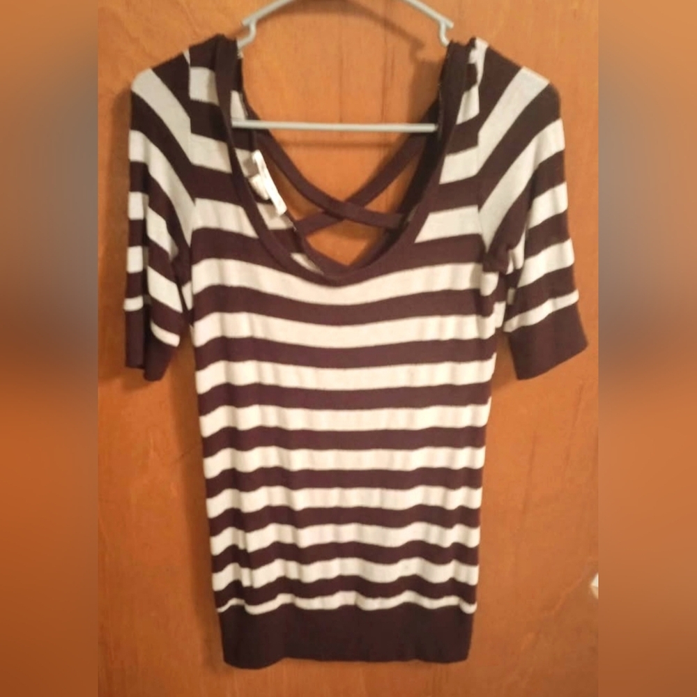 Brown and White Striped Top